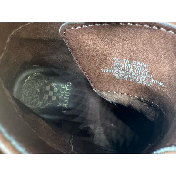 VINCE CAMUTO Combat Boots Leather Talorini Lace Up Burly Brown Studded Sz 9.5 - Picture 5 of 6